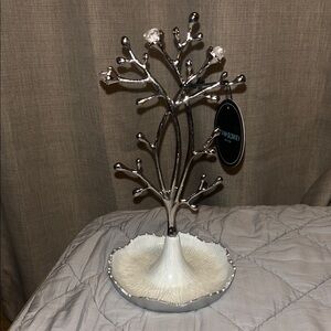 Silver Jewelry Tree with Crystal Accents